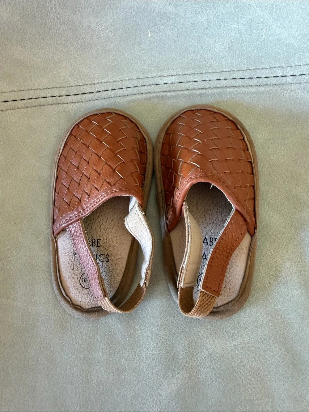 Classic Tan Woven Baby Slingback Shoes